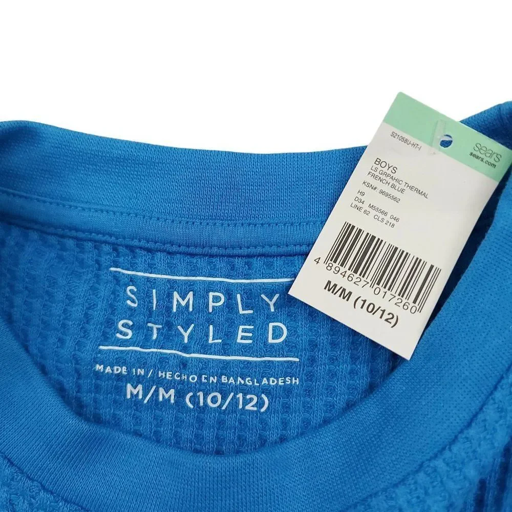 Simply Styled Pullover Top Boys Medium 10/12 Blue Long Sleeve Crew Neck Cotton